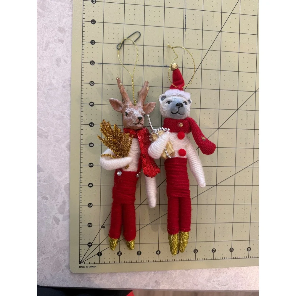 Allen and Roth Yarn Wrapped Reindeer and Polar Bear Christmas Ornaments Set of 2